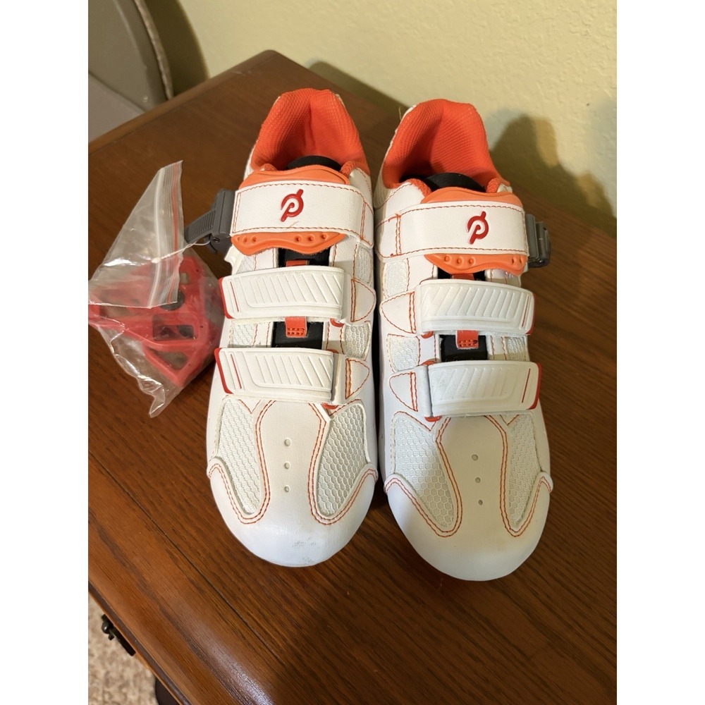 Peloton Shoes Size 44 Cycling White And Orange Used